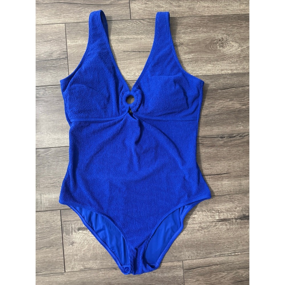 City Chic Persia Cobalt Blue Crinkle Textured One‎ Piece Swimsuit Size 18 US NEW